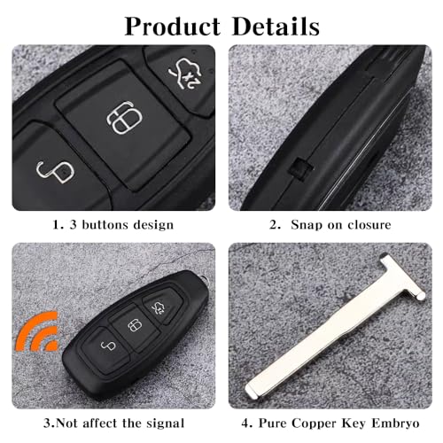 LbsAMP 3 Buttons Car Key Fob Cover Car Key Shell Ford Remote Key Fob Case Replacement Compatible with Ford Fiesta Focus Galaxy Fusion Mondeo B-Max C-Max S-Max Kuga Ecosport Keyless - Image 5