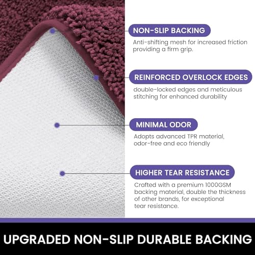 Image of Flooring India Co Newman Rectangular Bath Mat 2500 GSM Super Soft Microfiber Anti Skid Slip Water Absorbent Bathroom Mats for Bedroom, Home, Door (40X60 CM, Wine)