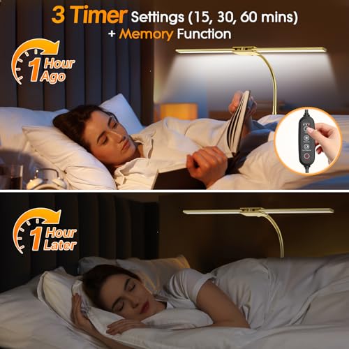 Image of Syrinx LED Desk Lamp for Office Home, Dual Head Eye-Care Architect Table Lamp, Gesture /Wired Control, Flexible Neck, Bright Desk Light with Memory /Timer, 50 Lighting Modes for Study, Drafting, Gold