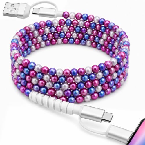 Image of 4-in-1 Beaded Charging Cable, MFi Certified, Works with CarPlay, 6.6FT 60W Fast Charger Cord for iPhone 17 /16 /15 /14 /13 /12 /11, iPad, Samsung, Android and More (Berry Galaxy)