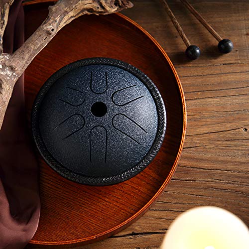 LUY Steel tongue drum, 8-note 6-inch drum set, percussion instrument, with travel bag & drumsticks, suitable for children's music enlightenmentYoga meditation (Navy)