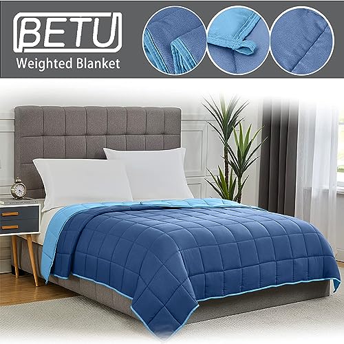 Blue Weighted Blanket for Adults 12lbs, 48"x72", Twin Full Size Cooling Heavy Throw Blanket for 110-130lbs, Microfiber Soft Thick Big Blankets Weighted Comforter Gift for Sleeping