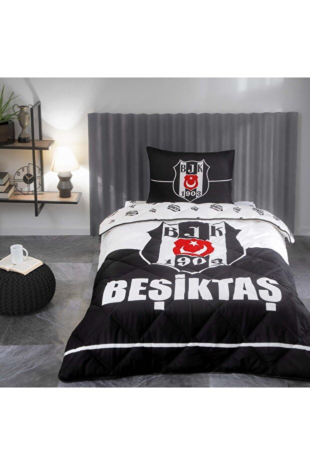 Beşiktaş Logo Düz Pamuk Uyku Seti, Çok Renkli, Tek Kişilik