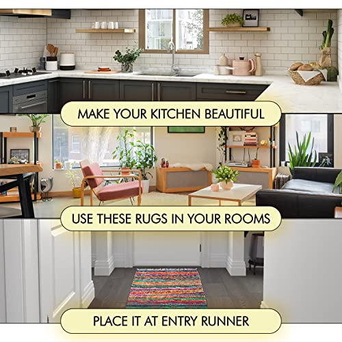 Eleet Eco Friendly 100% Recycled Cotton Chindi Rug - 3.5X6 Ft Hand Woven & Reversible For Living Room Kitchen Entry Runner (3.5X6 Feet, Multi Color Durrie) #TOP6