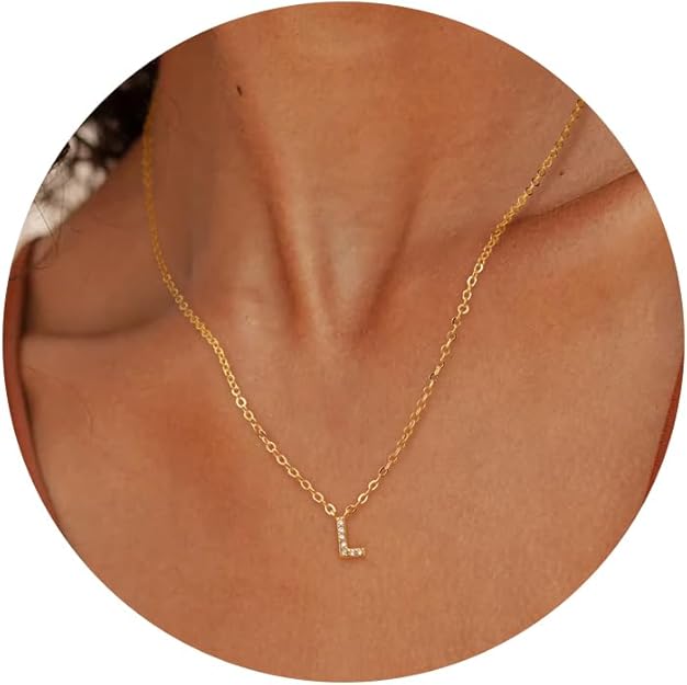 Initial Heart Necklaces for Women - Dainty Cute Necklace Small Layered 14K Gold Plated A-Z Letter CZ Pendant Trendy Satellite Chain Necklaces for Women Non Tarnish Gold Jewelry Set Gift