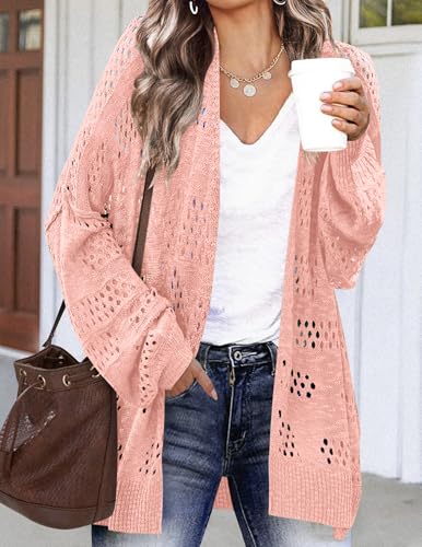 Image of HOTOUCH Lightweight Crochet Cardigan for Women Long Sleeve Open Front Knit Oversized Cardigans Sweaters