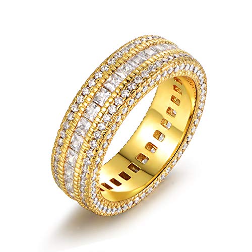 Barzel 18k Gold Plated 5 Row Cubic Zirconia Wide Band Statement Eternity Band Ring Jewelry (Gold, 6)