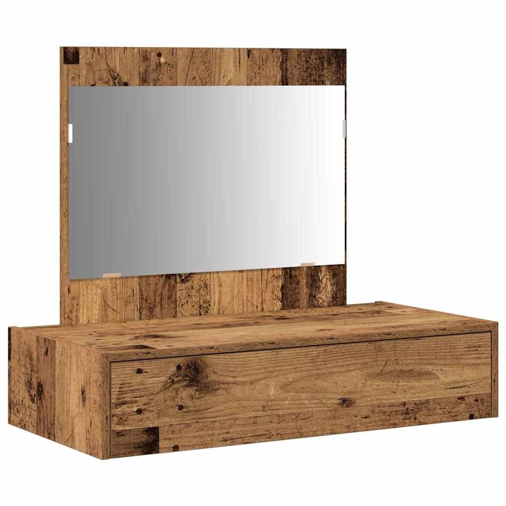 Schminktisch Holzwerkstoff Braun mit Schublade und Flachspiegel 83 x 40 x 70 cm moderner Kosmetiktisch mit Stauraum für Schlafzimmer und Beauty Zubehör