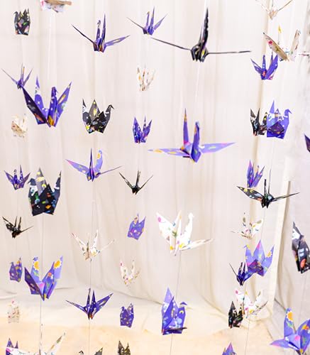 Image of Space Dinosaur Crane Paper Hanging Garlands(3stringsX 5.2ft), Colorful Planet and Animal Origami Birds Streamers for Baby Shower Birthday Party Supplies Boy Bedroom Garden Hanging Decor