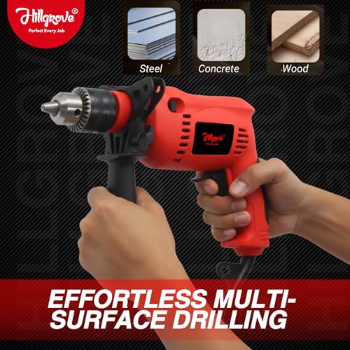 Image of Hillgrove HGCM1152M1 700W Power Drill Machine with 9Pcs All Type Drill Bits for Making Holes in Metal /Wood /Concrete with Reverse Rotation and Variable Speed Pistol Grip Drill (13 mm Chuck Size)