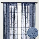 Chanasya Blue Navy Sheer Curtains for Living Room - 84 Inch Panels - Embroidered Luxury Vine...