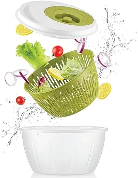 EYNEL Pratik Salata Kurutucu, Sebze Yeşillik Marul Yıkama ve Kurutma Kabı Leğen Şeklinde Çevirmeli (Beyaz-Gri)