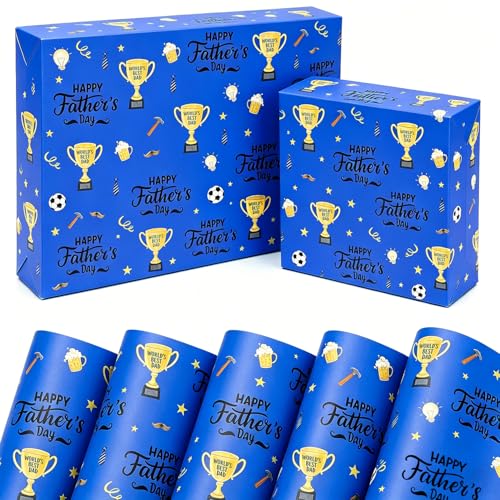 Fathers Day Wrapping Paper 5 Sheets 50 * 70cm Blue Best Dad Paper Perfect for Fathers Day Birthday