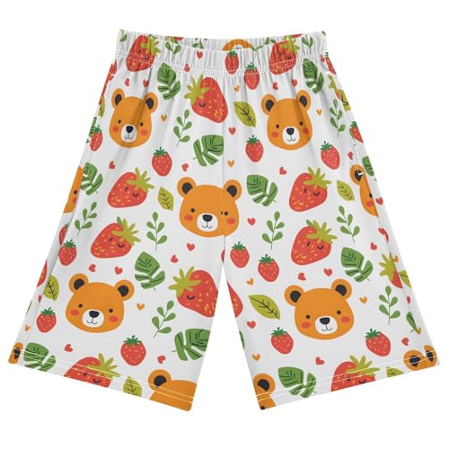 Bear Sleep Shorts Summer Pajama Shorts Elastic Waist Sleep Bottoms with Pockets 6-14 Years