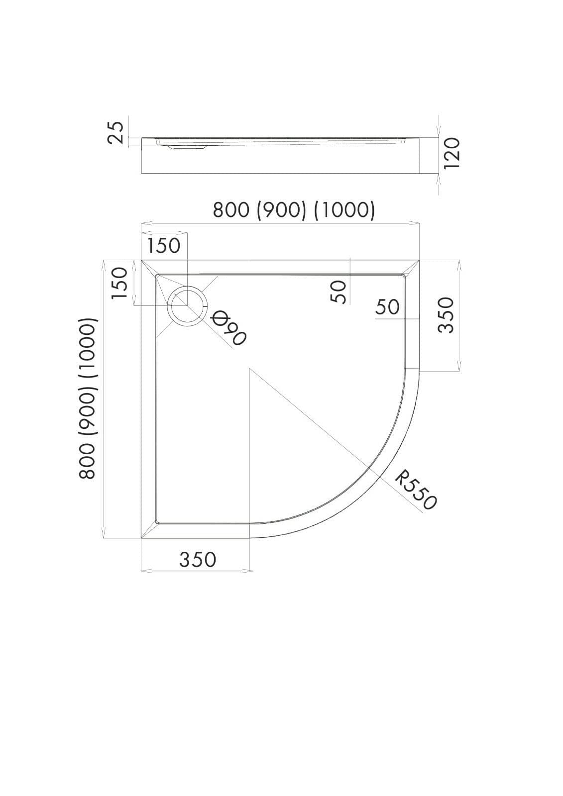 Sellon24® Duschtasse Duschwanne Grip Antirutsch DIN 51097 B Sanitäracryl BAU-Höhe 12cm integrierter EPS-Träger (90x90x12 R55)
