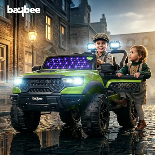 Image of Baybee 4x4 TurboX Pro Electric Car for Kids with Remote Control | Baby Electric Rideon Cars with Swing Mode, RGB Lights & Music | Rechargeable Battery Operated Jeep for Kids 2+ Years (Metallic Green)
