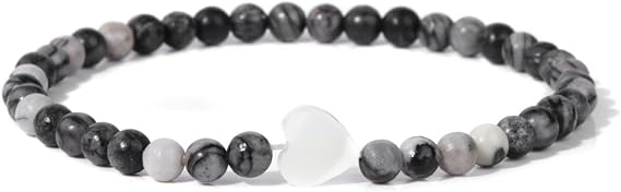 Bracciale Con Perline In Pietra Naturale 4mm E Ciondolo Cuore – Elastico – Artigianale – Scegli Tra Ametista, Corniola, Citrino, Quarzo Rosa, Acquamarina – Regalo Romantico