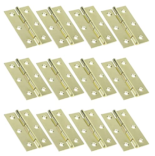 XMHF Cabinet Gate Closet Door Hinges 2.4"x1.5" Home Furniture Hardware Folding Butt Hinges Gold Tone with Mounting Screws Pack of 12