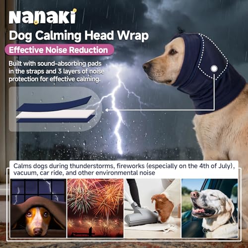 Image of Nanaki Dog Ear Muffs for Fireworks&Thunderstorm,Dog Ear Covers for Bath | Soft Head Wrap For Ear Hematoma, for Vacuum,Grooming,Vet Visit, Adjustable Quiet Ears for Dogs Noise Protection,Neck Warmer