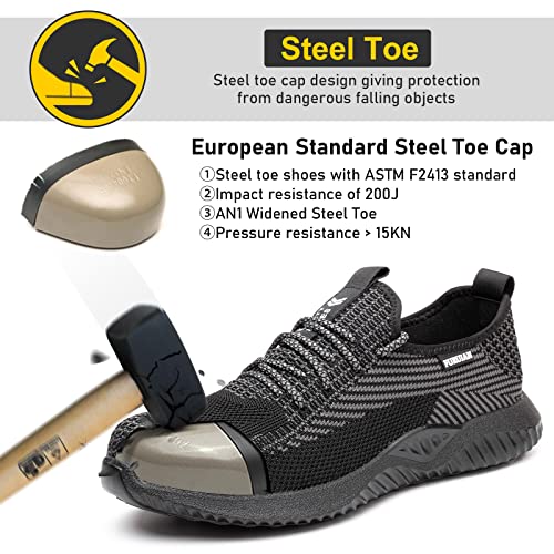 Image of Furuian Steel Toe Work Shoes for Men Women Safety Construction Sneakers | Puncture Resistant Protection Work Shoes, Non-Slip, Lightweight, Sports Style, ASTM Certified, for Industry
