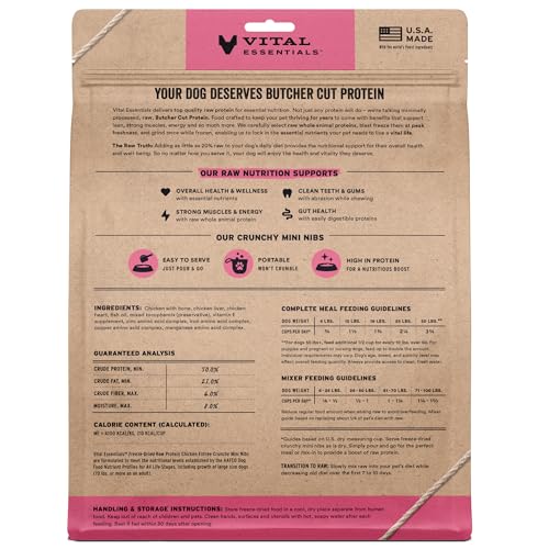 Image of Vital Essentials Freeze Dried Dog Food, Chicken Mini Nibs, 25 oz Bag | Crunchy, Complete Meal or Topper, Made With 96% Chicken, Organs & Bone, High Protein Raw Nutrition, Grain-Free Recipe