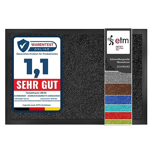 etm Schmutzfangmatte Mono - Fußmatte in leuchtenden Farben - Leistungsstarker Fußabtreter - Schmutzmatte für Innen und Außen (Schwarz, 60x90 cm)