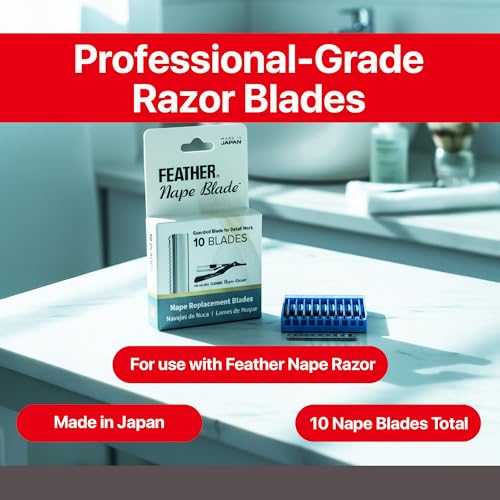 Feather - Nape Blades - Single Edge Guarded Replacement Blades &ndash; Fits Feather Nape & Body Razor &ndash; For Thinning, Layering, Precision Styling & Body Hair Removal &ndash; Japan Made - 10 Pack