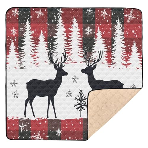 BOESI Doodle Elk and Snowflake Pattern Baby Play Mat, 50“ X 50” Washable Folding Crawling Mat, Baby Floor Mat, Soft, Thick, Non-Slip