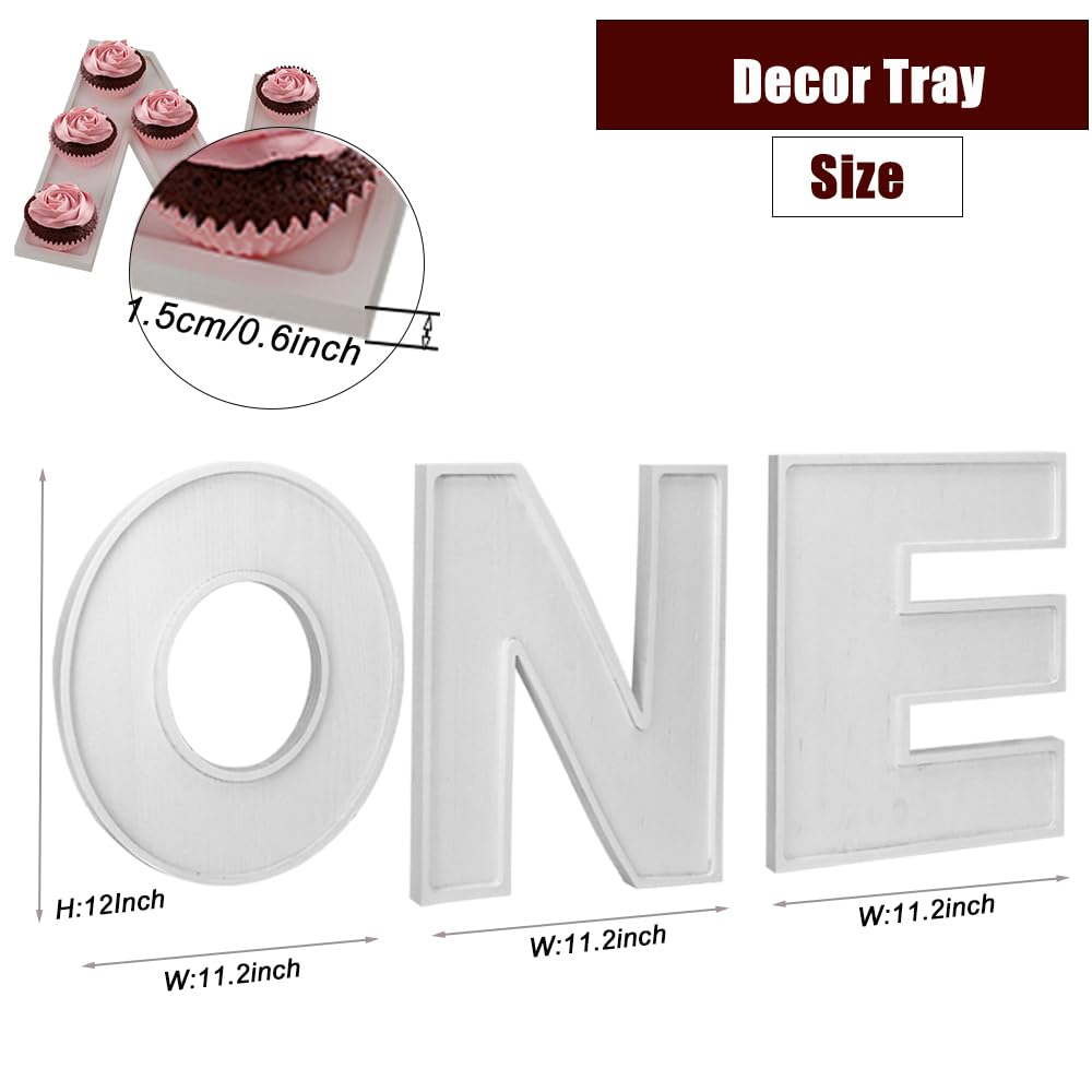 3PCS Larger Charcuterie Letter 12” ONE fillable Tray, Letter Trays for Food, Wood Letter Tray Chocolate Candy Tray for Baby Shower Party Favors (ONE- White)
