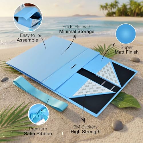 Image of RBS - Foldable Gift Box with Ribbon 23 x 16 x 10cm Gift Boxes for Packaging (1 Pack) Multi-Purpose Gift Boxes for Presents Reuse Gift Packing Box Decorative Hamper Box (Blue Sky)