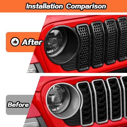 Image of JeCar Mesh Grill Inserts for Jeep Wrangler JL 2024+ Grill Covers & Headlight Covers trim Kit Accessories (Black C)