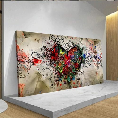Toile graffiti cœur œuvre colorée vibrante décoration d'intérieur