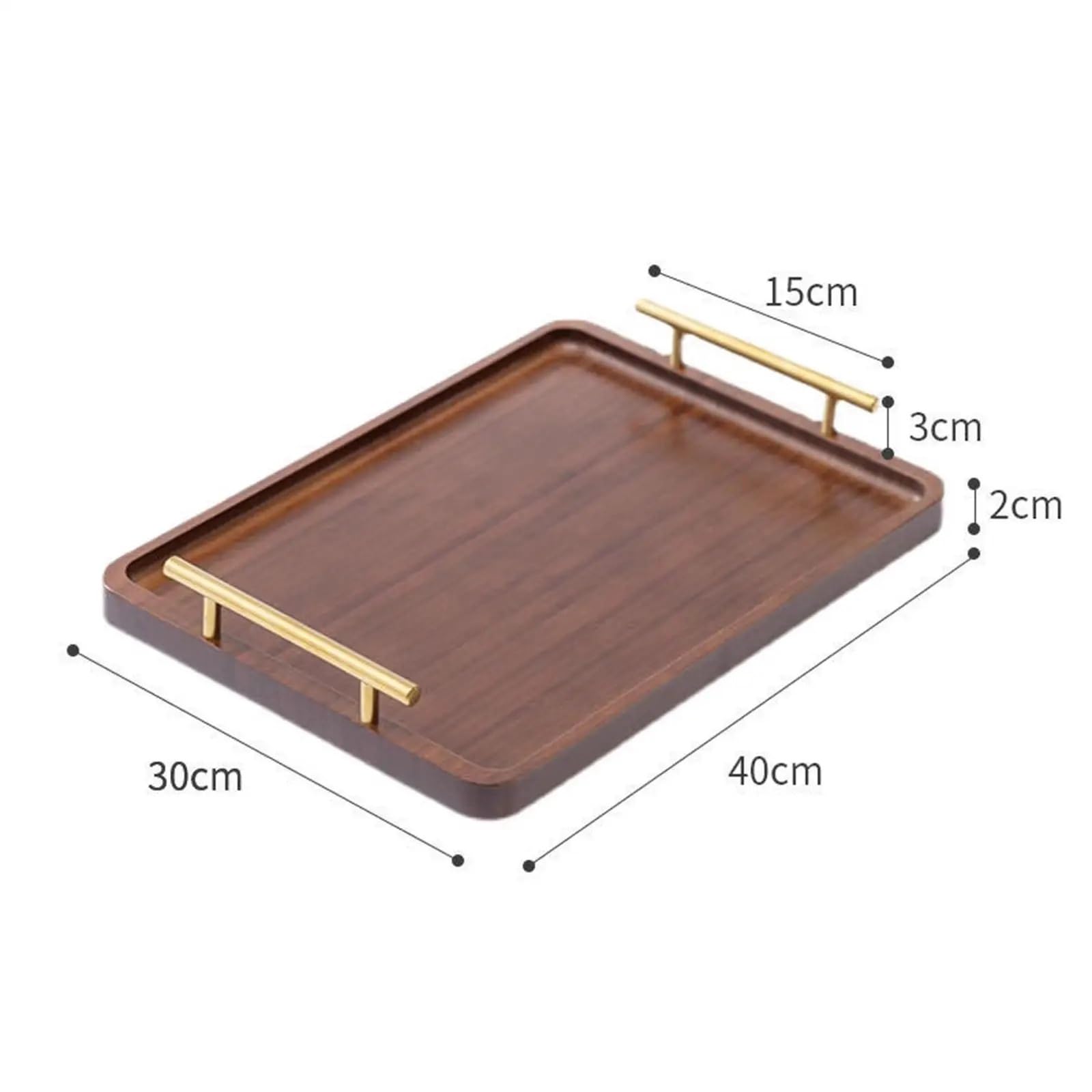 Bandeja de madera para servir aperitivos con asas de metal, mesa de centro decorativa para decoración de cocina (20 x 30 cm)