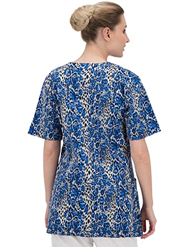 B-well Carina Schlupfkasack Damen Kasack Kurzarm V-Ausschnitt Kasacks Damen Pflege mit Knöpfen (Leopard, L) – Bild 3