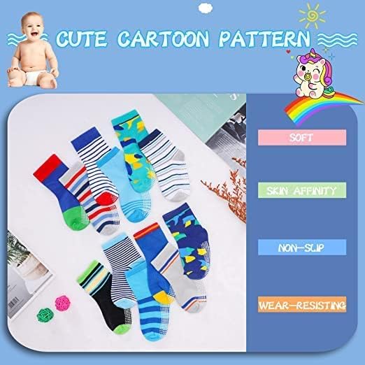 Image of Non Slip Kids Toddler Socks with Grip, Assorted Prints, Socks for Babies to Toddlers, Anti Skid Socks, Crawling Socks with Grippers (colors and designs as per availibility)