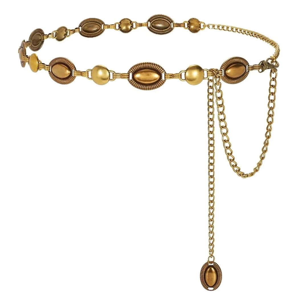 Belts for Women and Girls Stylish Kamarbandh Kamar Chain Waist Belt for Dresses Jeans Saree (16764wb)(Golden)