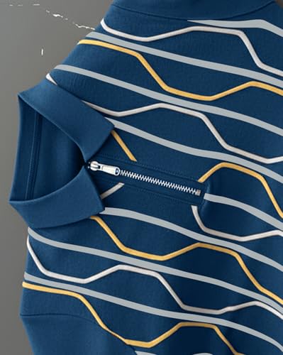 Image of AUSK Men's Premium Striped Polo T Shirt || Geometric Print Half Sleeve Summerwear Casual Mens T Shirt
