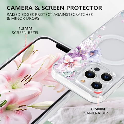 Tcaraersing for iPhone 13 Pro Flower Magnetic Case Compatible with MagSafe Floral Pattern Clear Shockproof PC Back Soft TPU Edge Slim Cover for Girls Women iPhone 13 Pro 6.1 inch, Hydrangea by Tcaraersing - Used condition - Image 5