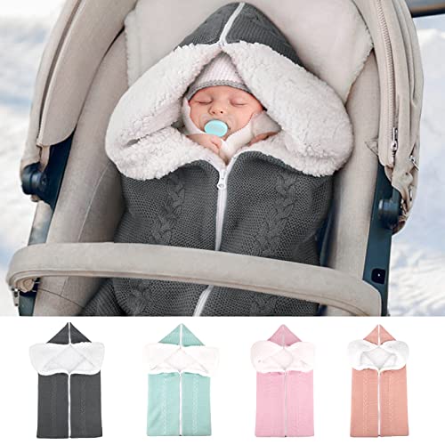 Image of Baby Swaddle Blanket Stroller Wrap Fleece Knit Sleeping Bag Soft Warm Nap Blanket Plus Velvet for 0-12 Month Baby Boys Girls (Gray)