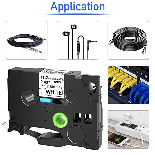 Image of USUPERINK 2 Pack Compatible for Brother Ptouch HSe-231 HSe231 HS-231 HS231 0.46'' 11.7mm Black on White Heat Shrink Tube Label Tape use in PT-D210 PT-D400 PT-E300 PT-E500 PT-P750WVP Label Maker