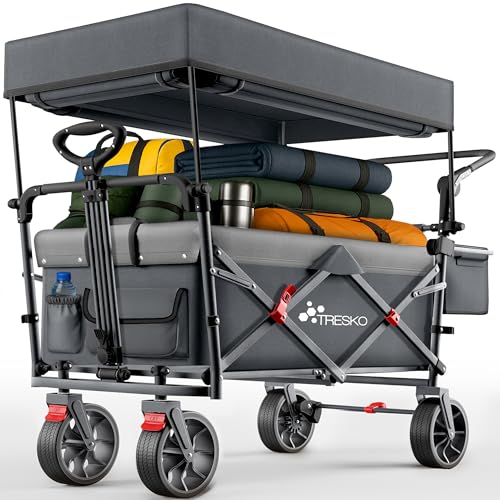 TRESKO® Chariot de transport pliable avec toit, compartiment isotherme et stores latéraux - Charge maximale : 150 kg - Chariot de transport avec pneus en...