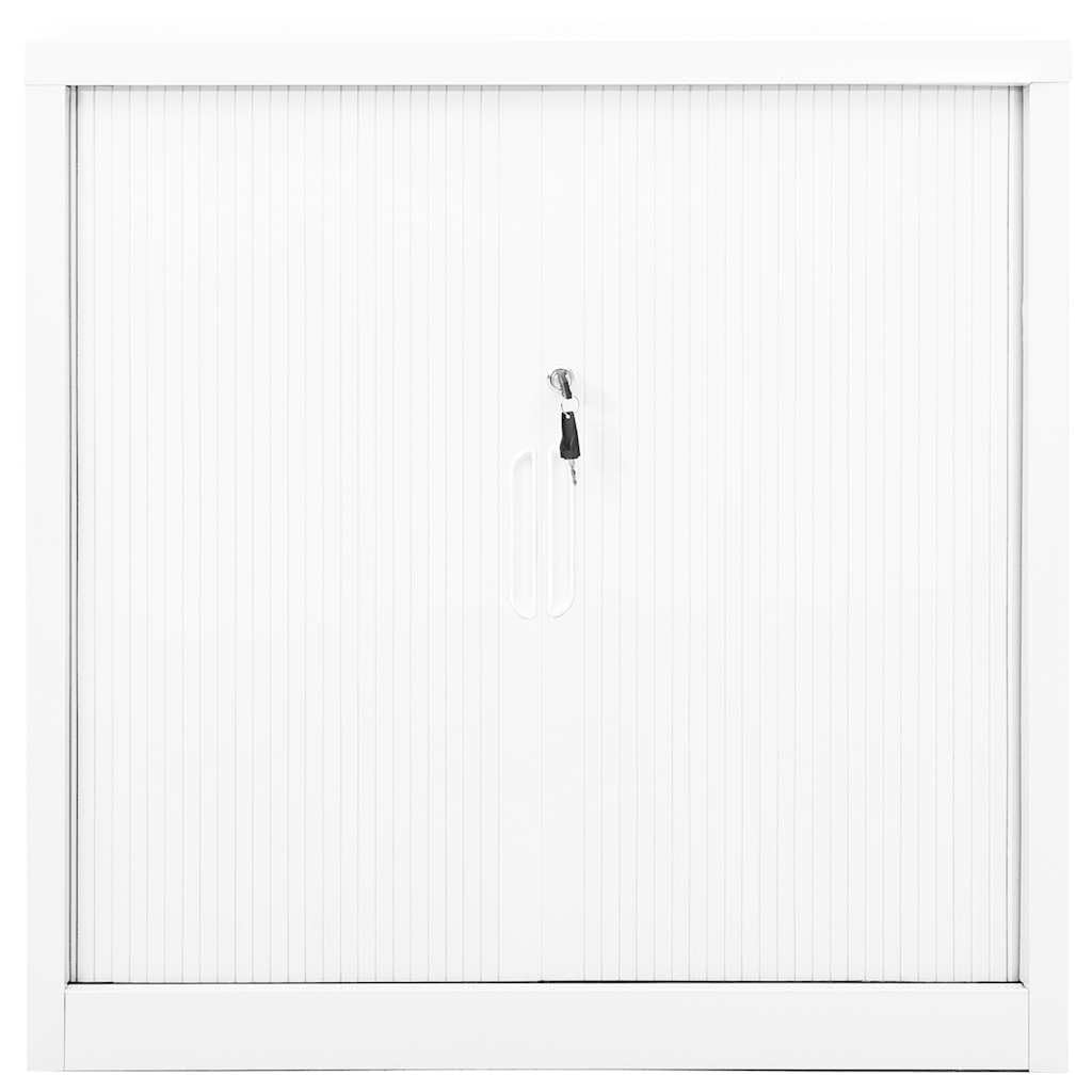 Armadio Ante Scorrevoli Acciaio con Serratura, Bianco 90x40x90 cm | Mobiletto salvaspazio in metallo per ufficio e corridoio con 2 ripiani regolabili e chiusura di sicurezza.