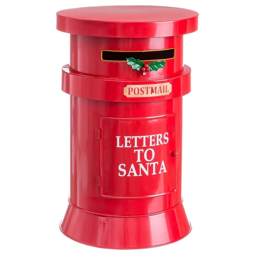 LOLAhome Buzón de Navidad con Ranura para Cartas Rojo de Metal de 38 cm