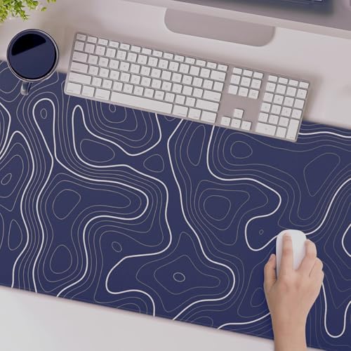 Image of Saco XXL Gaming Mouse Pad for PC - Large Desk Mat 900x400x3mm, Extended Non-Slip Rubber Base, Waterproof Surface, Topographics Design, Big Keyboard Mouse Pad for Office & Home Setup