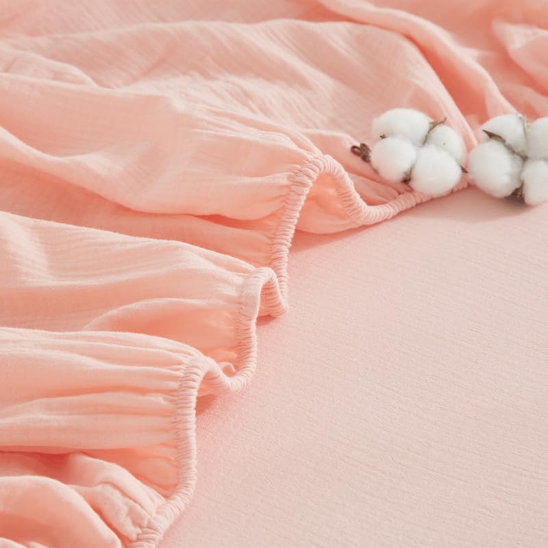 Gezu Muslin Spannbettlaken 160x200 Rosa Hellrosa Antibakteriell Spannbetttücher Kühlende 100% Baumwolle Muslin Boxspringbett Bettlaken Leintuch Spannbetttuch 160x200 für Hohe Matratze bis 10-30cm