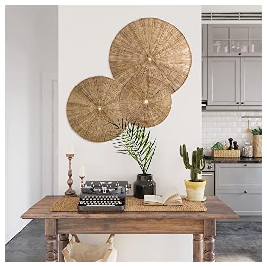 PEMAR Set of 3 D23-19"-15" Large Wicker Wall Hanging Jute Basket Round Handwoven Southwestern Decorative Wall Accents. Room Decor Baskets for Boho, Scandinavian, Farmhouse Decor (Natural Jute)