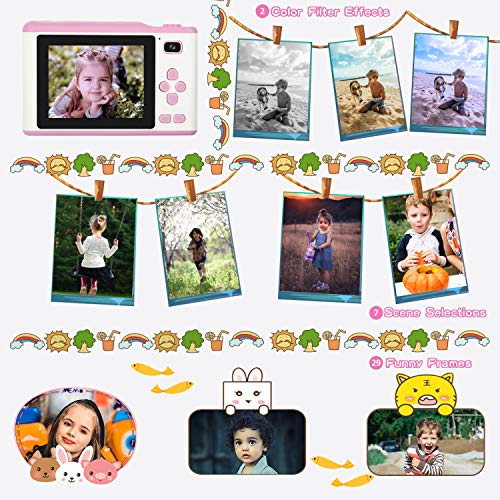 Kids Camera, 8.0MP Digital Dual Camera Rechargeable Shockproof Camcorder Camera with 2.8 Inch Touch Screen,32GB SD Card Included, Ideal Toy for 3-12 Years Old Girls Boys Party Outdoor(Pink)