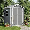 GARDENWORK 6×4 FT Outdoor Storage Shed with Floor,Plastic Garden Shed with Window and Lockable Door,Outside Waterproof Resin Shed Perfect to Store Patio Furniture,Garden Tools,Bike Storage,Chairs