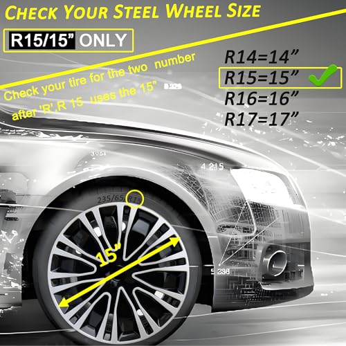 Image of Hubcap Wheel Cover Replacement R15 Hub Caps Universal-Fit Steel Wheel Rim Cover ABS Material Exterior Accessories for Car Truck SUV -Set of 4(15-inch,Silver-Black)