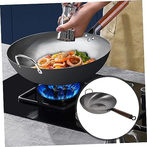 Wok tradicional de hierro con mango de madera miniatura 2